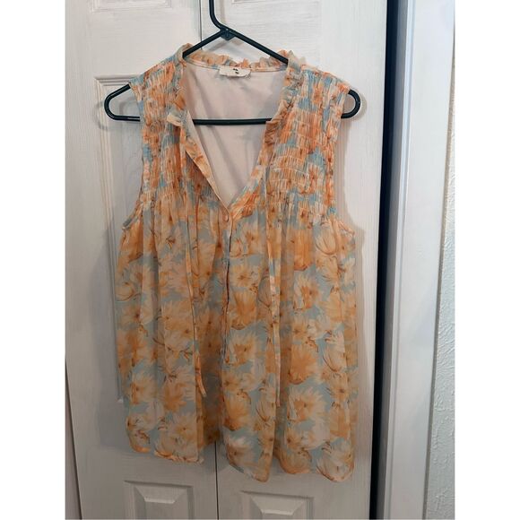 Entro Women's Floral Sleeveless Tie-Neck Boho Blouse Multicolor Size Large - Picture 1 of 10